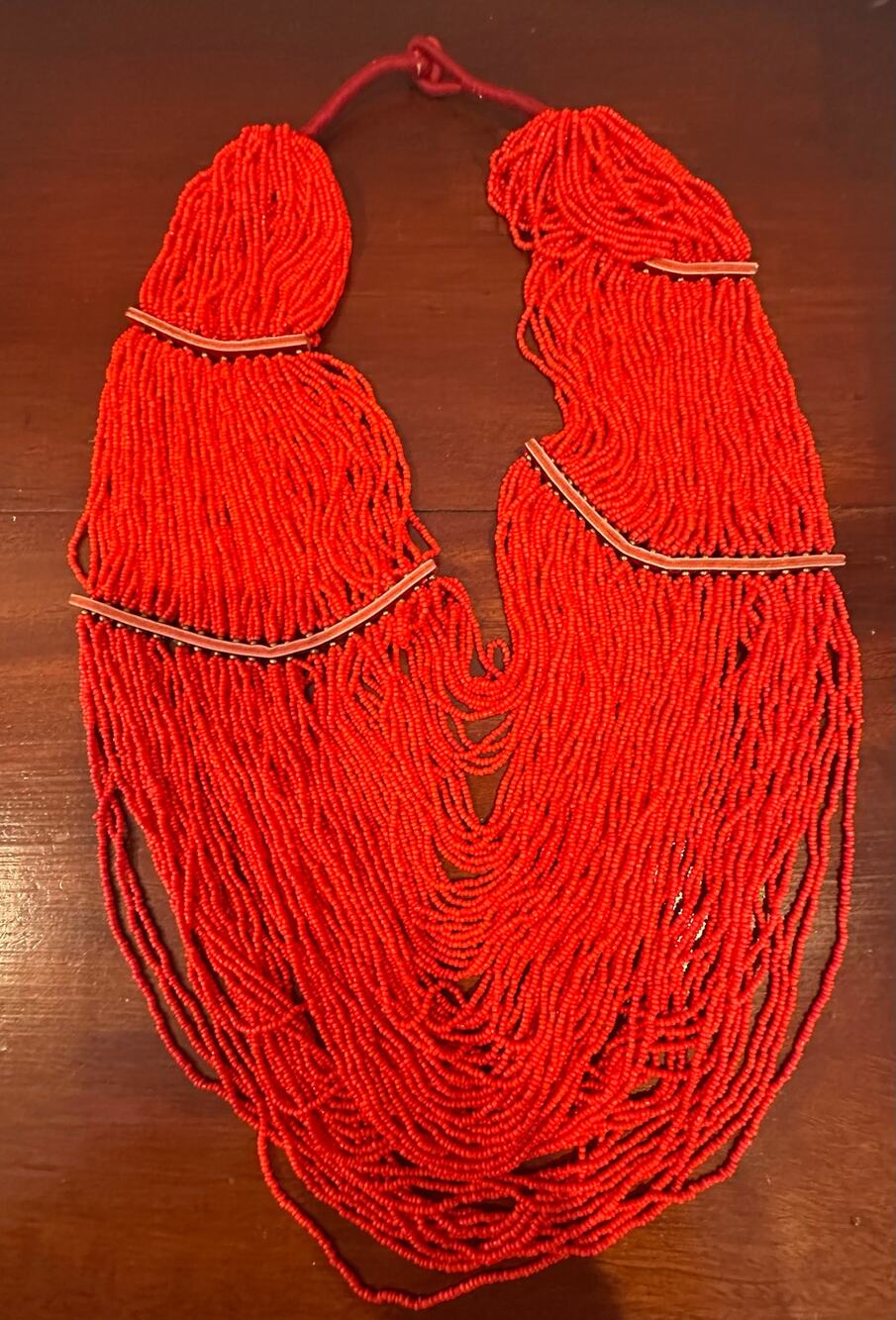 Coral Red Seed Bead Statement Necklace Native American Heavy Beaded Jewelry